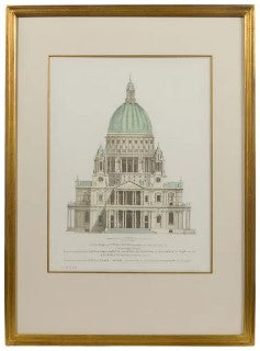 Hand Tinted Engraving of St. Paul's Church, Antique