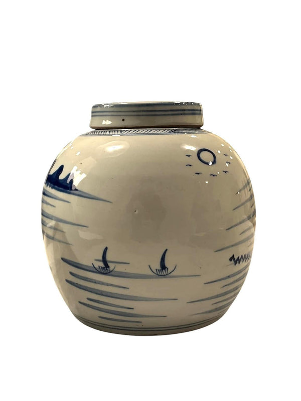 Blue and White Storage Jar with Village Scene - Anecdote