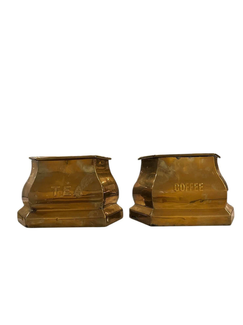 English Brass Coffee & Tea Canisters, Antique - Anecdote