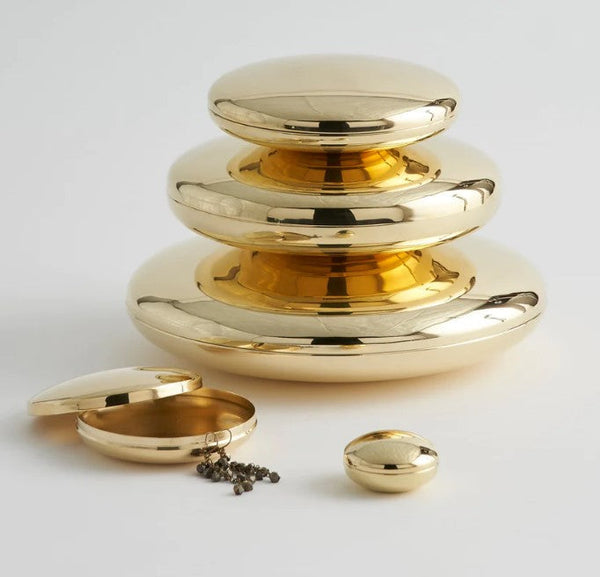 Flat Round Brass Nesting Boxes - Set of 5 - Anecdote