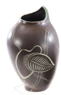 Leaf Carved Art Pottery Vase - Anecdote