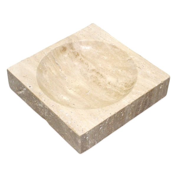 Travertine Concave Square Bowl, Beige - Anecdote