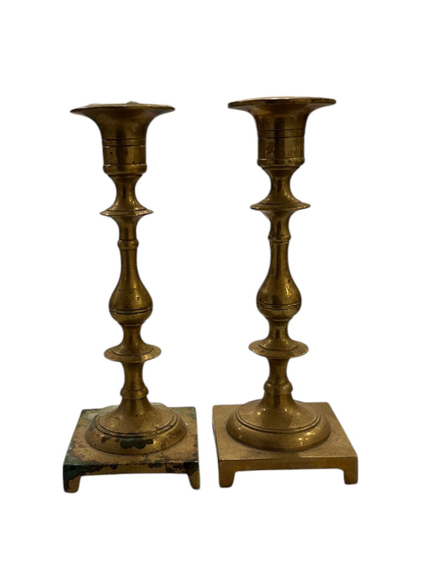 Short Brass Candlesticks, Antique