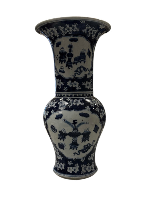 Blue and White Baluster Cartouche Vase