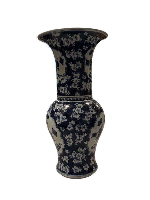 Blue and White Baluster Cartouche Vase