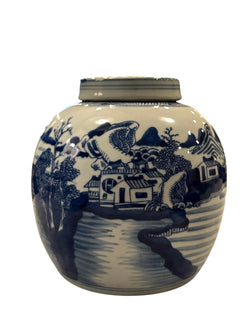 Blue and White Storage Jar with Village Scene