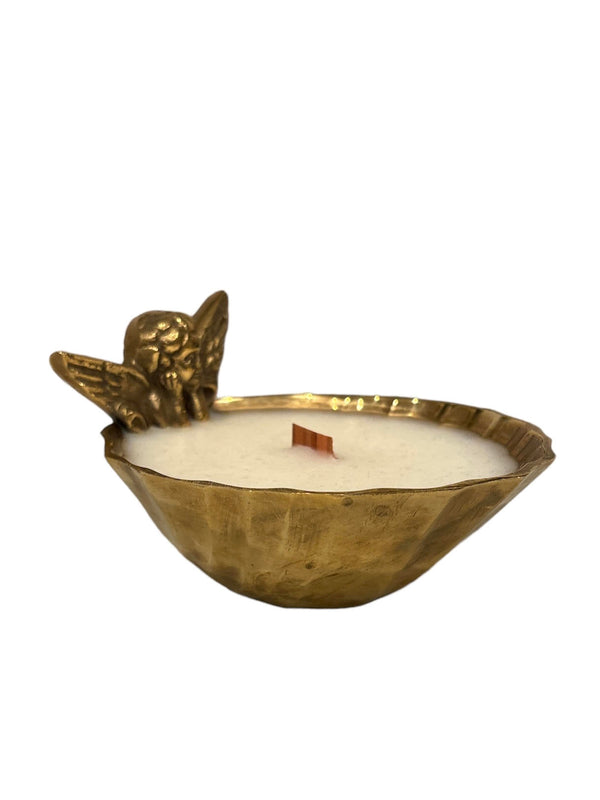 Vintage Brass Angle Dish with Wood Wick Candle - Anecdote