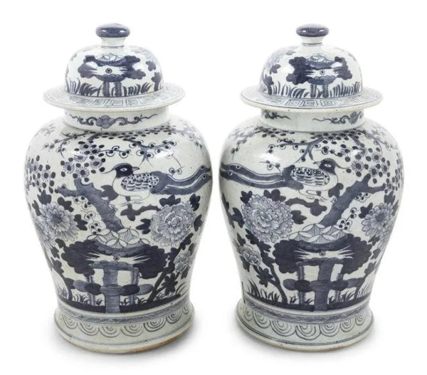 Chinese Blue and White Jars with Lids