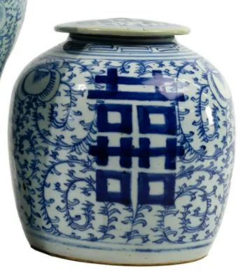 'Double Happiness" Blue & White Jars with Lid