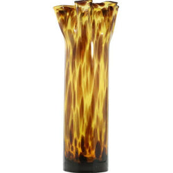 Mid-Century Amber Glass Cylindrical Vase Fluted Top