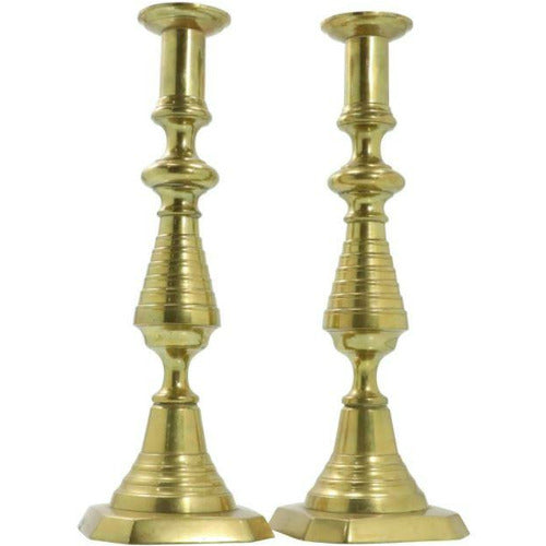 Pair Early 19th C. Brass Colonial Push-up Candlesticks