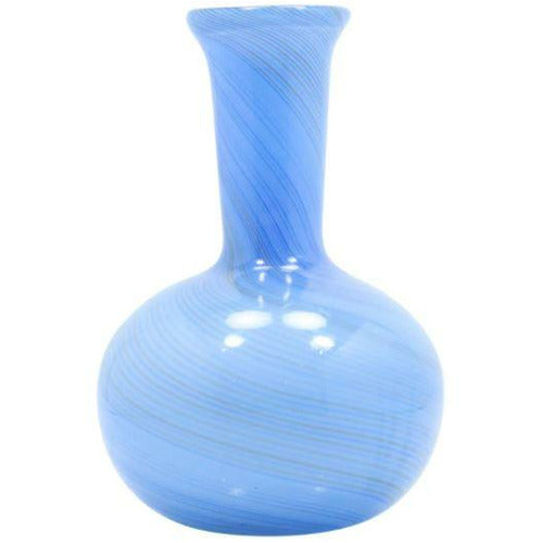 Italian Blue Swirl Art Glass Bottle Neck Vase