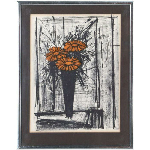 Bernard Buffet Lithograph "Flowers in Vase" Framed