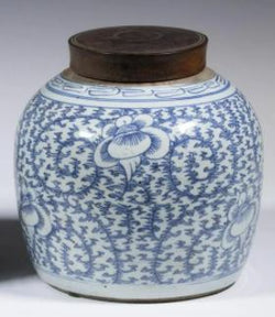 Chinese Blue & White with Wooden Lid