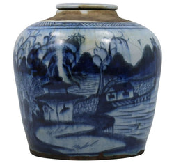 Chinese Export Blue Scenic Porcelain Jar with Cover