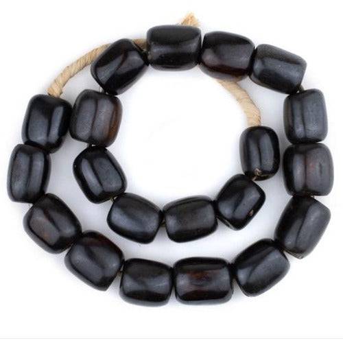 Black-Brown Batik Barrel Bone Beads - Anecdote