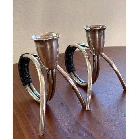 Small Vintage Danish Modern Silver Candleholders